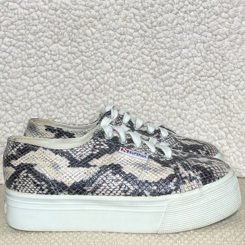 Superga Unisex Snake Print Platform Sneakers Shoes Size US Men's 5 & Womens 6.5